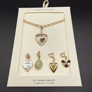 NWT American Eagle Outfitters Gold Heart Charm Necklace with Multi-Style Charms